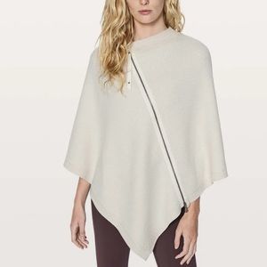 Lululemon On The Go Poncho Asymmetrical Wrap Cream Knit Scarf 100% Merino O/S